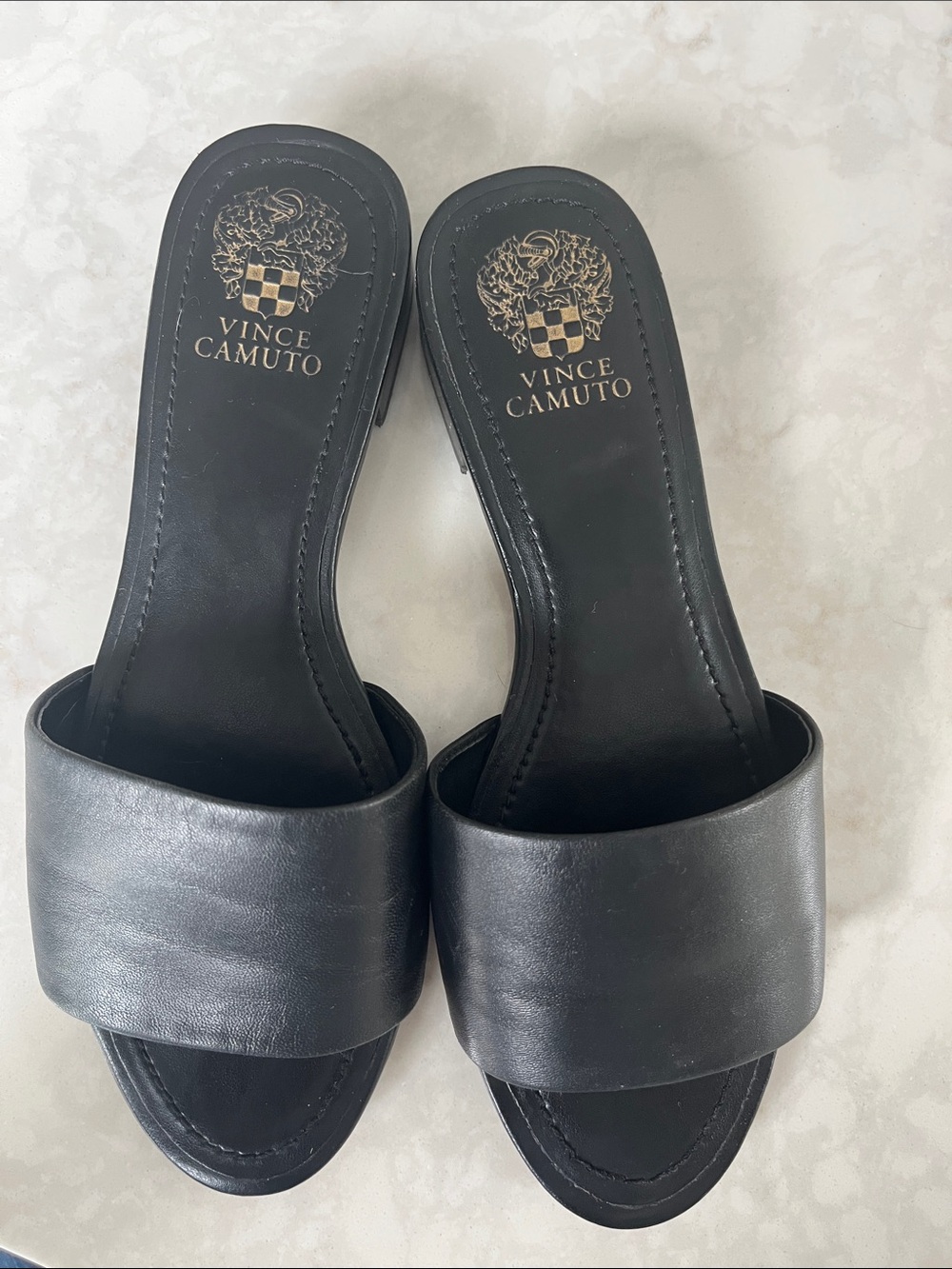 Vince Camuto Black Leather Wide-Strap Slide Mules size 7